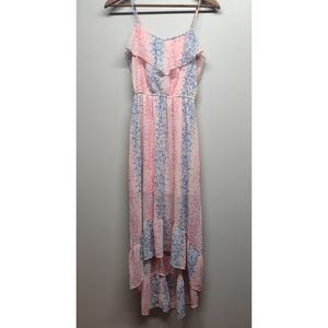 Candie's High Low Dress Women Size S Pink Blue Lined Lightweight Summer Spring